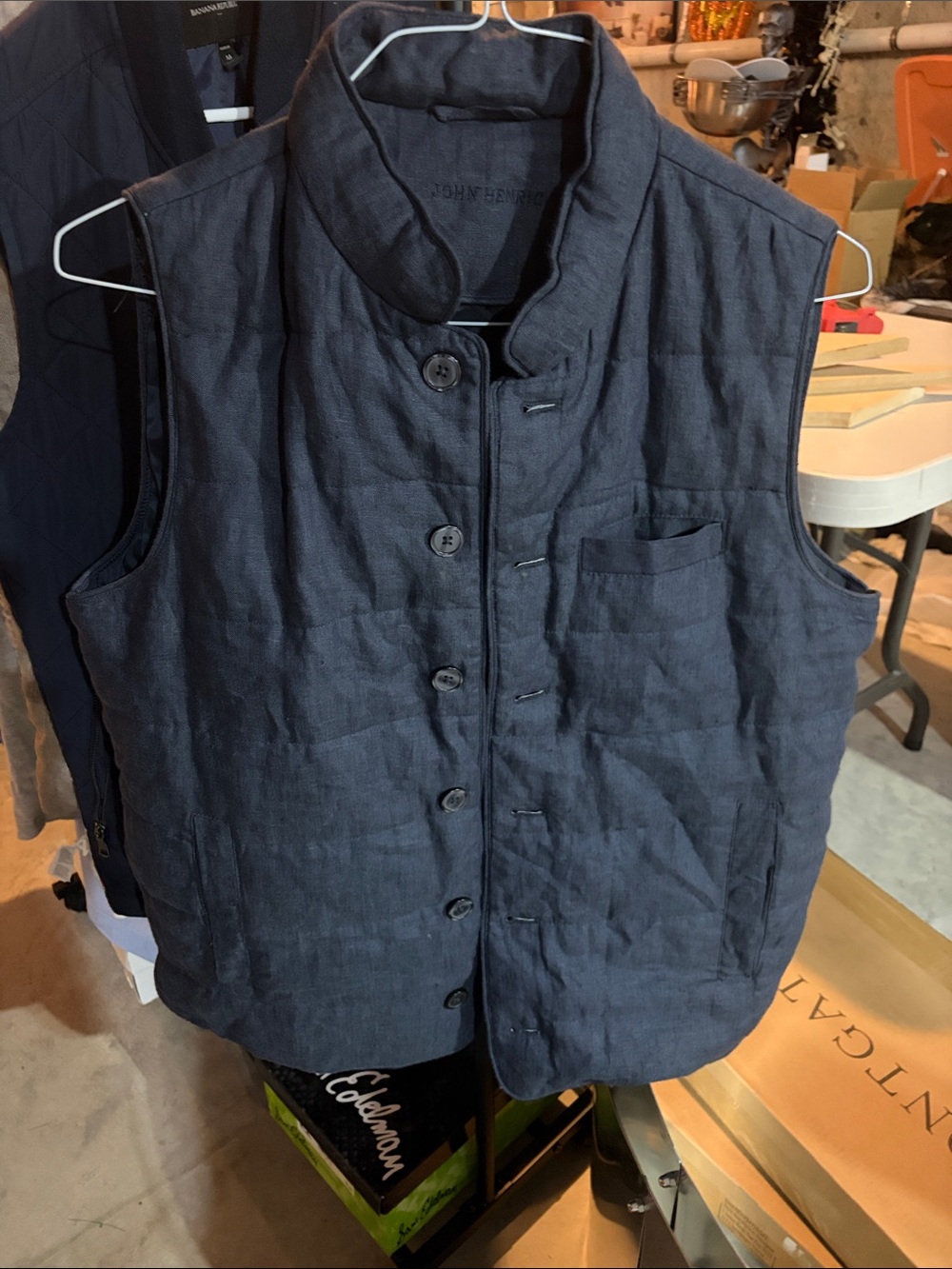Quilted Navy Button-Front Vest